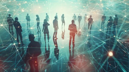 Poster - Business professionals connecting globally with modern digital interface - innovative network and earth connection visuals with social media links