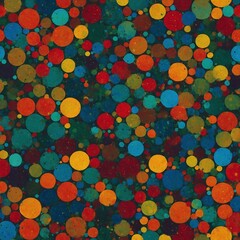 Poster - Image displays repeating pattern of multicolored circles against dark blue background. Circles vary in size, shape, with some appearing perfectly round, others elongated.