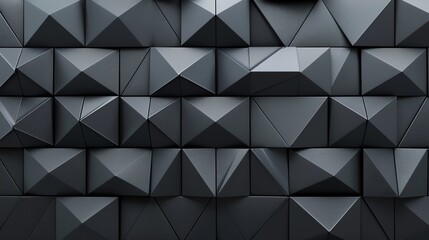 Poster - Polished wall background with triangular tile wallpaper featuring 3d black blocks for modern architectural and interior design concepts
