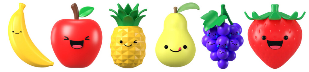 Poster - 3d character cartoon fruit. png on transparent background