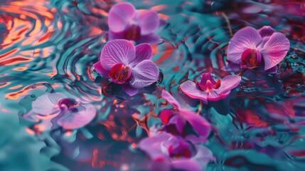 Poster - A calm and peaceful scene with a bunch of purple flowers floating on the surface of a body of water