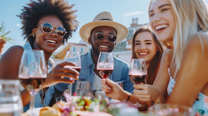 Wall Mural - group of friends having fun in the restaurant