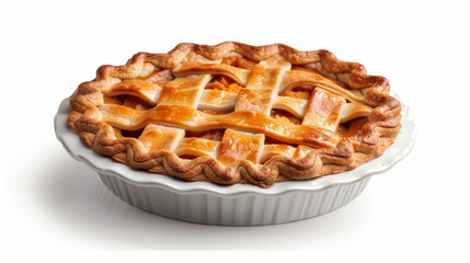 Canvas Print - detailed view of a whole pumpkin pie with a lattice crust, isolated on a white background, rich orange filling 