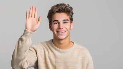 Wall Mural - The young man waving