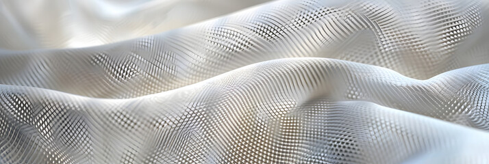 Poster - White textile fabric, closeup detail to structure - future clothing materials concept. 