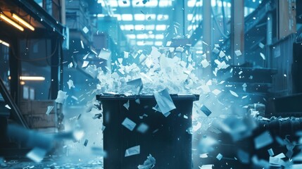 Paper Explosion in a Blue Alley