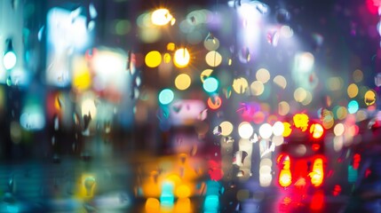 surfaces and light leaks, bokeh shallow depth of field, heavy rain, many people and traffic