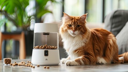 Canvas Print - Smart pet feeder dispensing food remotely, controlled through a mobile app