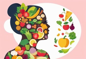 Wall Mural - Playful Food Silhouette: A Cartoon Woman Made from Delicious Ingredients