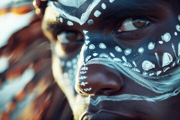 Aufkleber - A close-up shot of a person wearing a painted face, possibly for a costume or theatrical performance