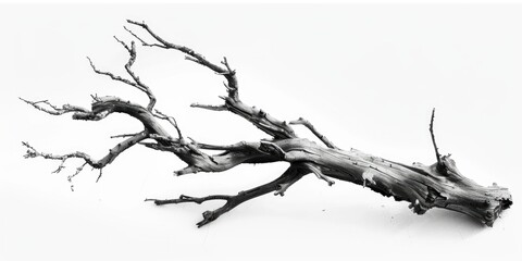 Poster - A black and white photo of a dead tree with a twisted and gnarled trunk