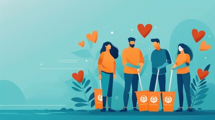 Wall Mural - Community engagement, local clean-up events, flat design illustration