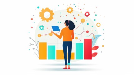 Poster - conclusion, person pointing to final point on a chart, flat design illustration