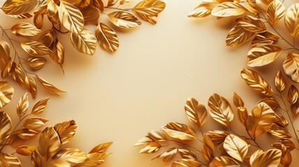 Poster - A decorative golden frame sits on a beige background, ready for use as a design element