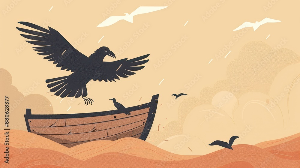 Genesis : The Flood , Biblical Illustration of a Raven Released from ...
