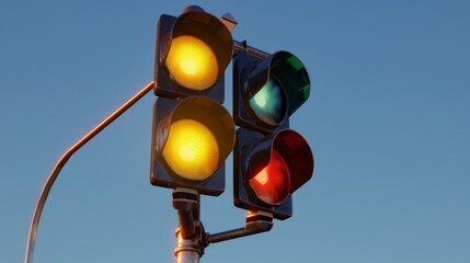 Aufkleber - A traffic light pole with signals for left turn, straight, and right turn lanes.
