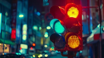 Poster - A traffic light with a countdown timer displaying seconds until the signal changes.