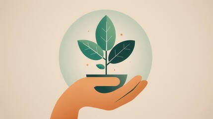 Sticker - Create a symbol for sustainable living that includes a hand holding a sprouting plant within a circle