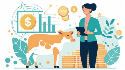 Wall Mural - Crypto assets, financial planning for livestock farming, flat design illustration