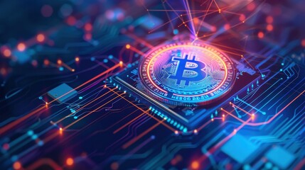 Poster - Cryptocurrency mining operation with blockchain validation, efficient and technical.