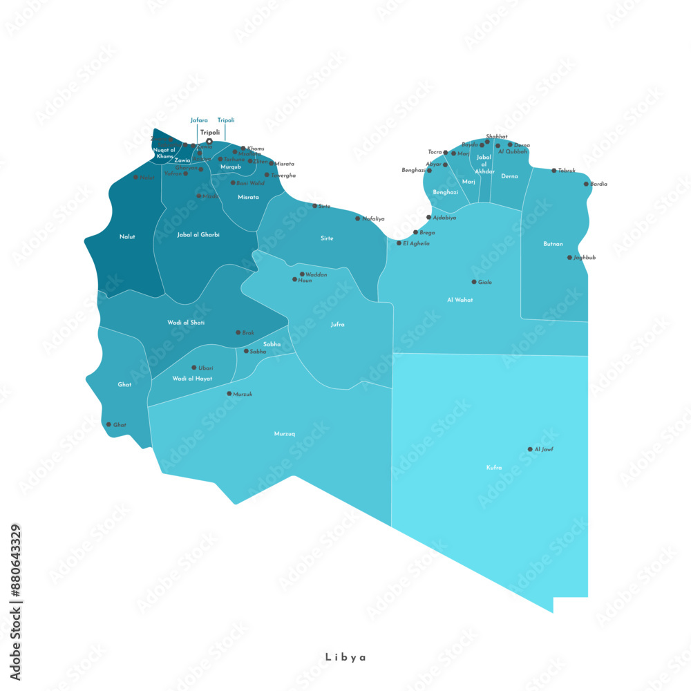 Libyan Names Vector modern isolated illustrationin blue colors. Simplified ...