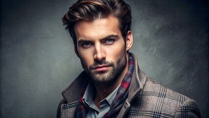 Beautiful portrait of fashion guy on gray background