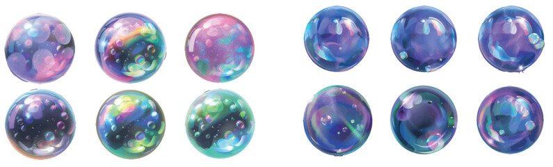 Poster - An abstract blow bubble with iris iridescent fluid glass spectrum light texture. A realistic transparent soap bubble with neon rainbow light texture..