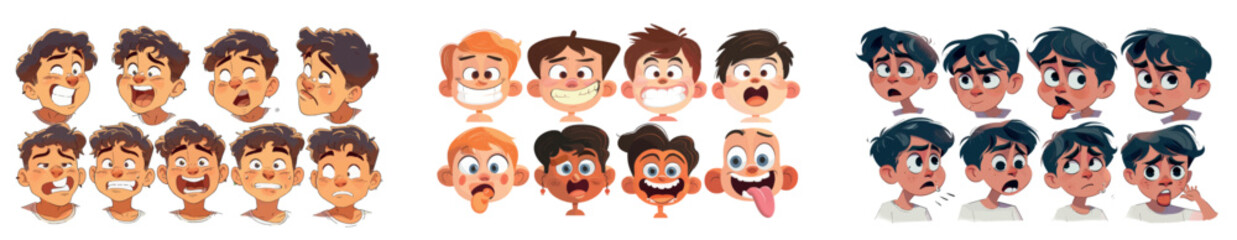 Wall Mural - Animation of mouth for modern boy kid character. Alphabet sound pack with happy and sad emotions.