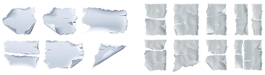 Poster - An illustration showing ripped blank white pages with uneven edges, damaged document or broken agreement.