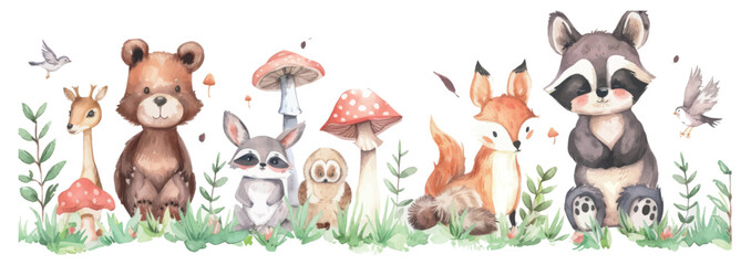 Woodland Animals Watercolor Illustration