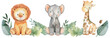 © Mark - Safari animal illustration with tropical leaves in watercolor