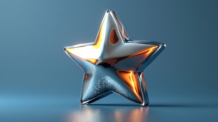 A realistic 3D illustration of a chrome metal star shape.