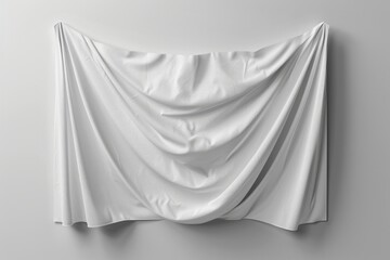 Wall Mural - Textile Banner Mockup. White Fabric Banner with Folds Hanging on Background