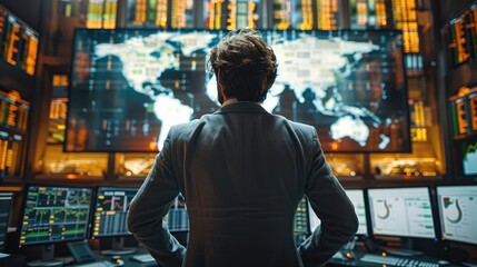Aufkleber - Business man with stock market big screen. Generative AI.