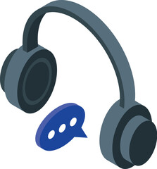 Poster - This isometric icon represents customer service, featuring a headset and a speech bubble