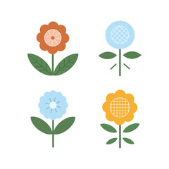 Wall Mural - set of folk traditional flowers. vintage bright cute flowers. collection of naive stylized retro flo