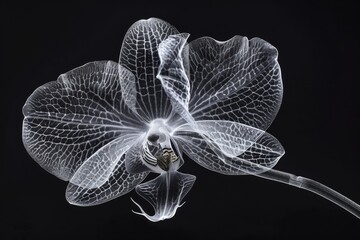 Poster - A delicate orchid flower, captured in a close-up x-ray style, revealing its intricate details and textures