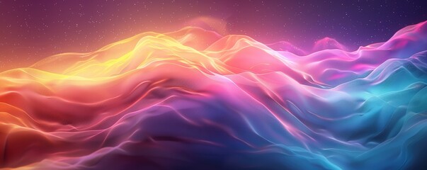 Poster - Vibrant abstract gradient background with flowing waves in neon colors, creating a dynamic and colorful visual effect.