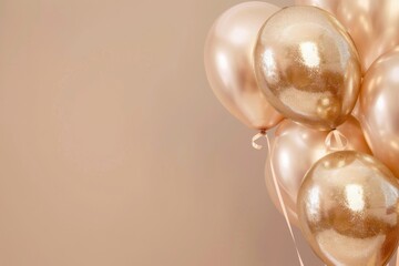 Poster - Gold and iridescent balloons shine against a soft pastel background, giving off a subtle sparkle and elegant vibe