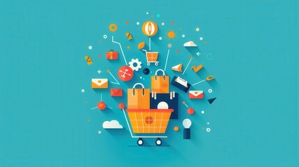 Poster - E-commerce future trends, predicting industry developments, flat design illustration