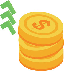 Poster - Stack of gold coins is increasing in value as indicated by three green upward arrows