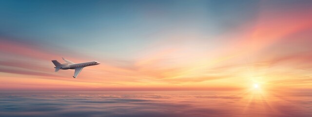 Wall Mural - Elevated aircraft layer navigating through a vibrant sunset, elevated aircraft layer, dynamic aviation and high-altitude exploration