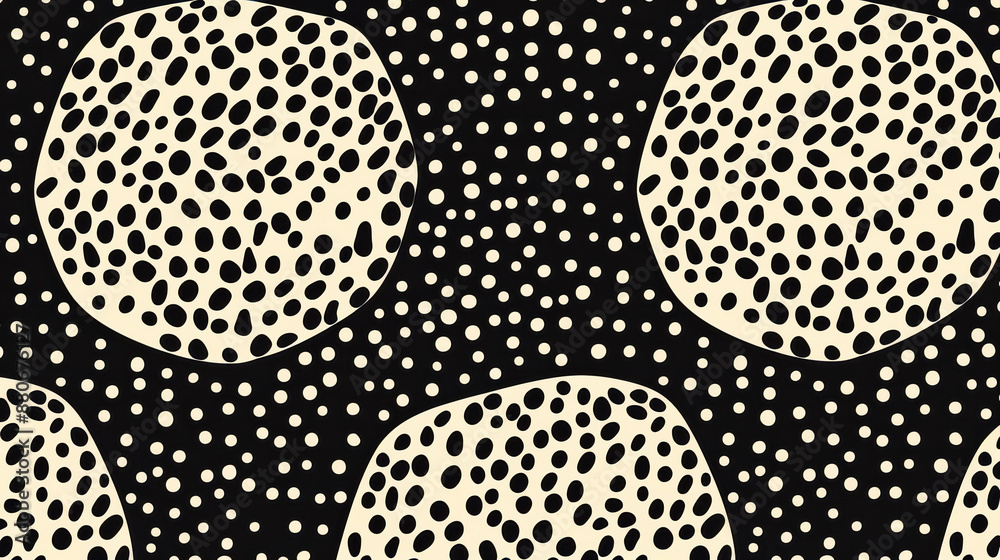 Abstract pattern with black and white geometric shapes, dots, and ...