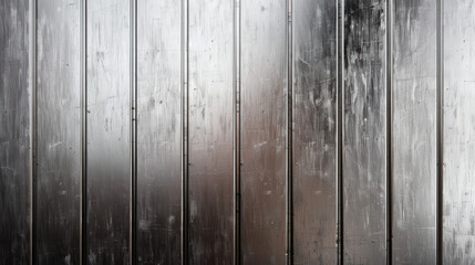 Poster - Close-up of a metallic wall texture with vertical lines, scratches, and weathered look, perfect for industrial, backgrounds, or design projects.