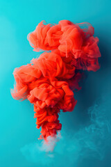 Poster - Vibrant red smoke swirling against a blue background, creating an abstract, colorful, and dynamic visual effect.