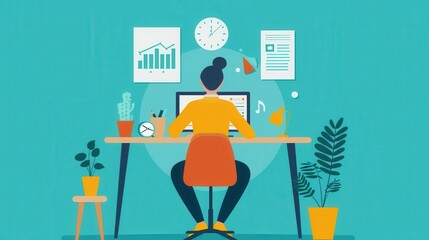 Poster - Employee using remote desktop software, flexible and professional.