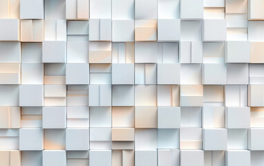 Poster - Abstract  white geometric pattern of cubes with soft shadows and light highlights, creating a modern and stylish textured background for design projects.