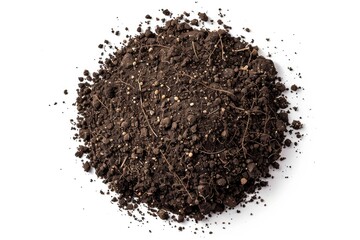 Poster - A close-up shot of a small pile of dirt on a white surface, suitable for use in illustrations or designs where a natural texture is needed