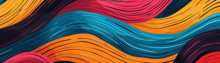 Poster - Vibrant abstract wavy lines in multicolored patterns creating a dynamic and energetic visual experience. Perfect for backgrounds and design projects.
