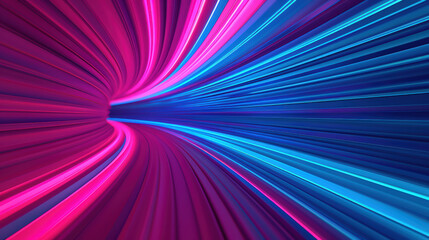 Poster - Abstract neon light lines creating a tunnel effect in vibrant blue and pink colors, symbolizing speed, technology, and futuristic concepts.
